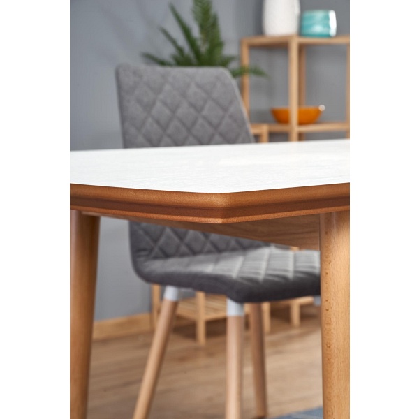 Stół BRADLEY kolor blat - biały mat, nogi - dąb lefkas - Halmar