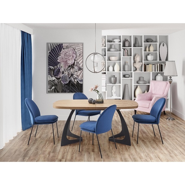 Stół VELDON rozkładany, blat - dąb naturalny, nogi - czarny - Halmar