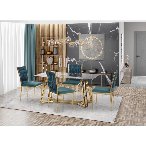 Stół KONAMI , blat - czarny marmur, nogi - złoty - Halmar