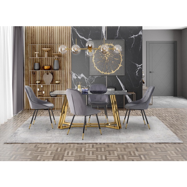 Stół KONAMI , blat - czarny marmur, nogi - złoty - Halmar