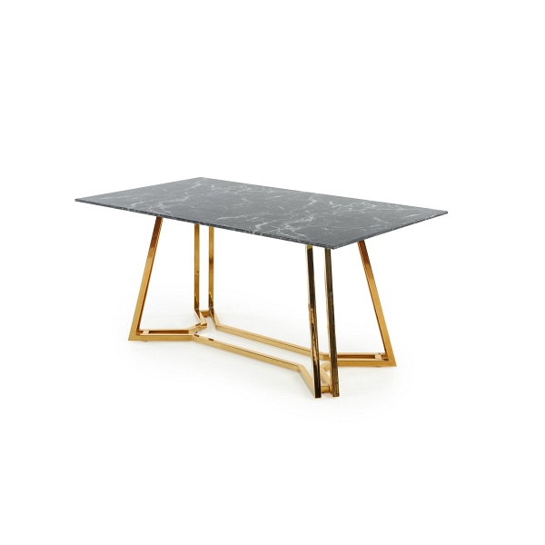 Stół KONAMI , blat - czarny marmur, nogi - złoty - Halmar