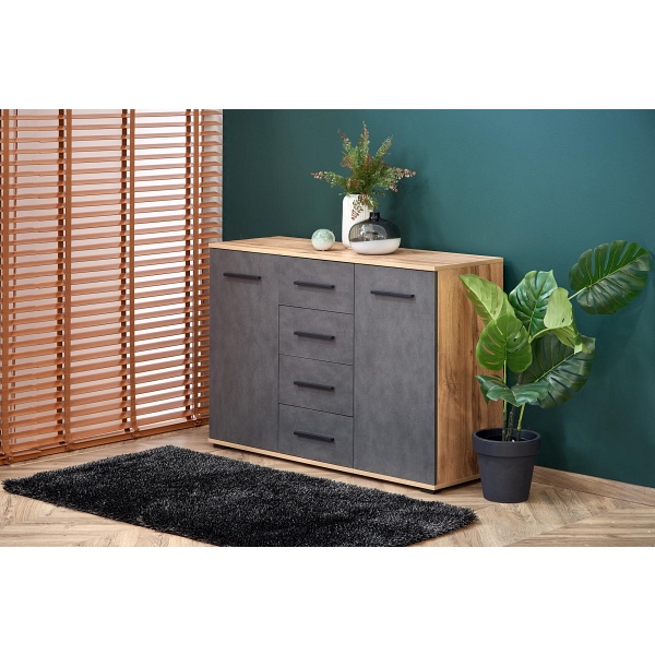 Komoda LIMA KM-4 dąb wotan / popielaty - Halmar