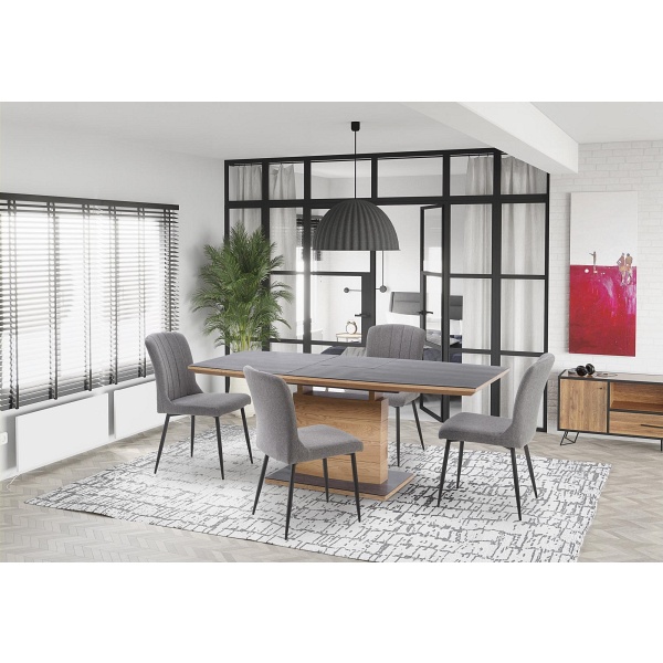 Stół CONCORD rozkładany, blat - dąb złoty / ciemny popiel, noga - dąb złoty - Halmar