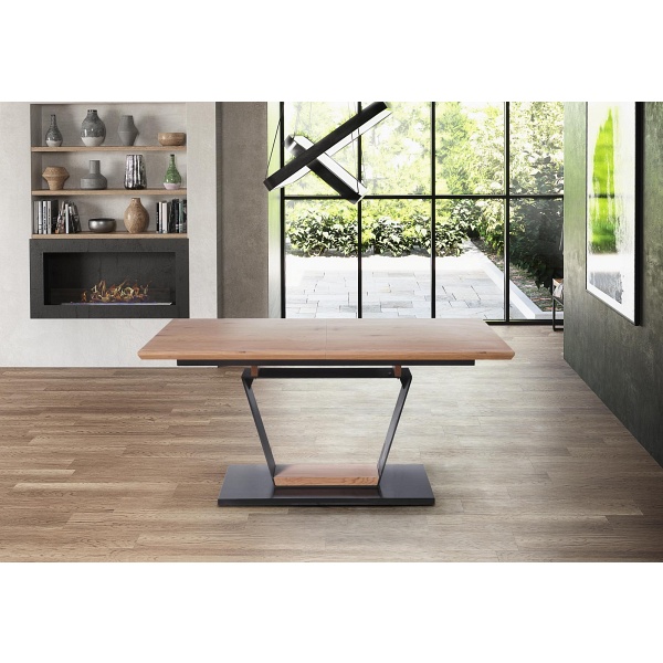 Stół URBANO rozkładany, blat - dąb złoty, noga - czarny / dąb złoty - Halmar