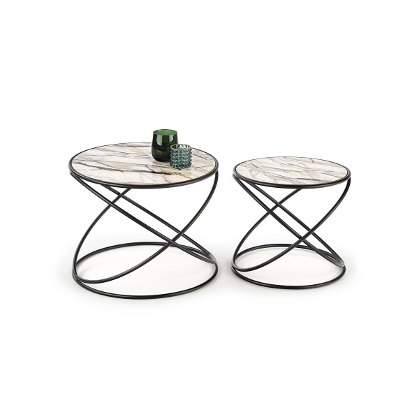 SUSANNA zestaw 2 ław, biały marmur/czarny - Halmar