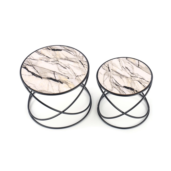 SUSANNA zestaw 2 ław, biały marmur/czarny - Halmar