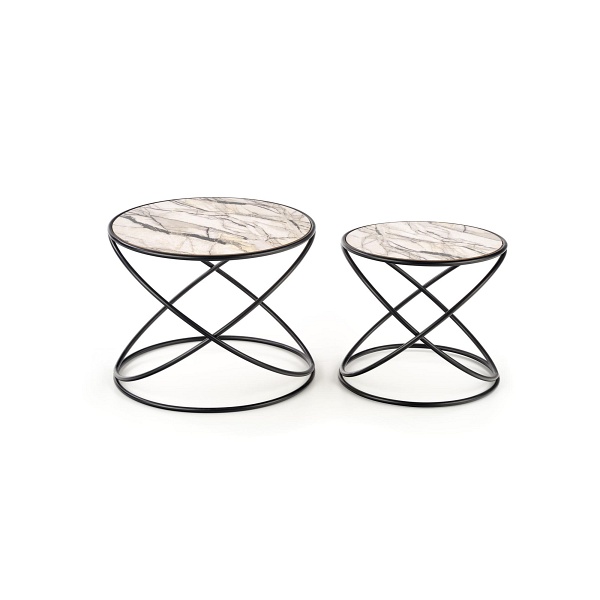 SUSANNA zestaw 2 ław, biały marmur/czarny - Halmar