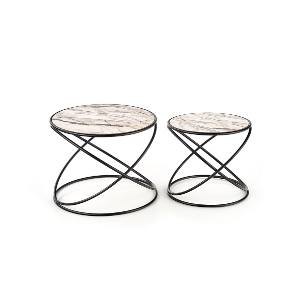 SUSANNA zestaw 2 ław, biały marmur/czarny - Halmar