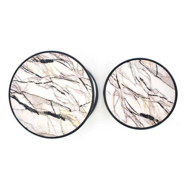 SUSANNA zestaw 2 ław, biały marmur/czarny - Halmar