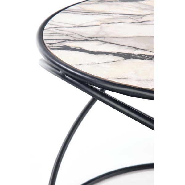 SUSANNA zestaw 2 ław, biały marmur/czarny - Halmar