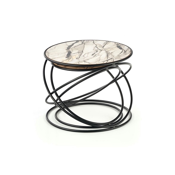 SUSANNA zestaw 2 ław, biały marmur/czarny - Halmar