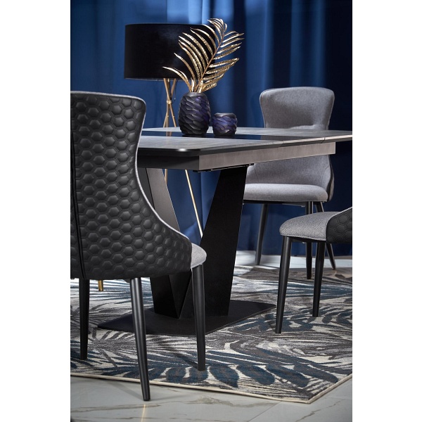 Stół VINSTON rozkładany, blat - ciemny popiel / czarny, nogi - czarny - Halmar