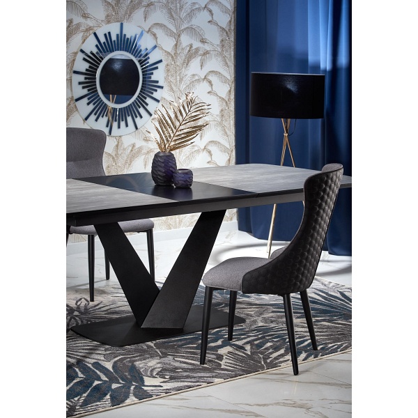 Stół VINSTON rozkładany, blat - ciemny popiel / czarny, nogi - czarny - Halmar