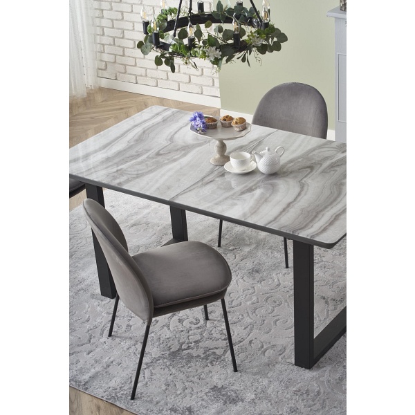 Stół MARLEY rozkładany blat - biały marmur / popielaty, nogi - czarny - Halmar