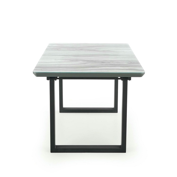 Stół MARLEY rozkładany blat - biały marmur / popielaty, nogi - czarny - Halmar