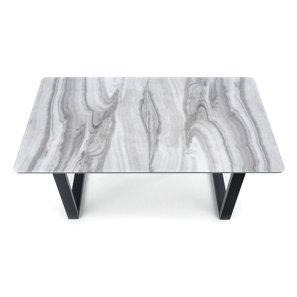 Stół MARLEY rozkładany blat - biały marmur / popielaty, nogi - czarny - Halmar
