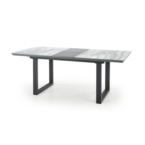 Stół MARLEY rozkładany blat - biały marmur / popielaty, nogi - czarny - Halmar