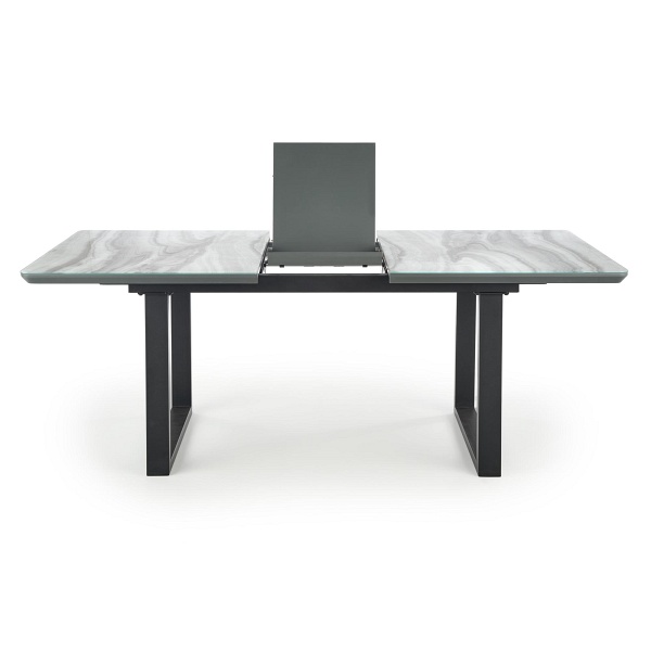 Stół MARLEY rozkładany blat - biały marmur / popielaty, nogi - czarny - Halmar