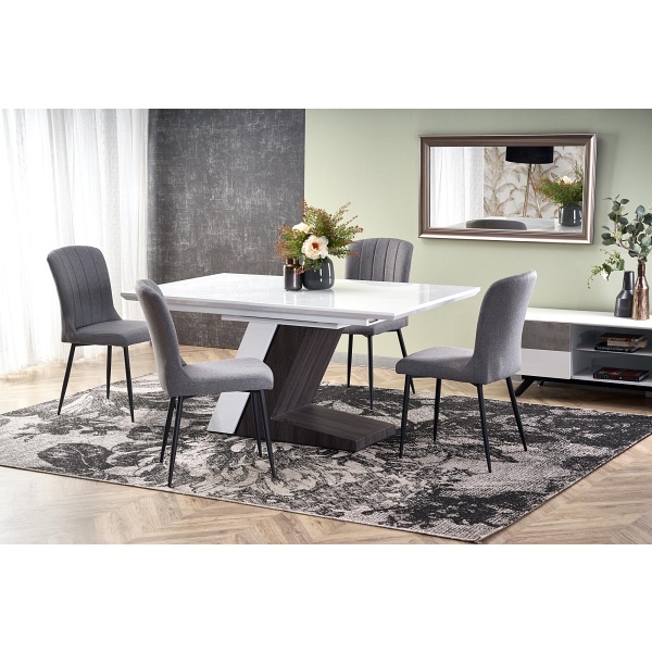 Stół MORTIS rozkładany blat - biały, noga - biały / ciemny popiel - Halmar