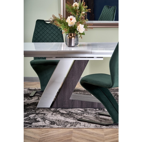 Stół MORTIS rozkładany blat - biały, noga - biały / ciemny popiel - Halmar