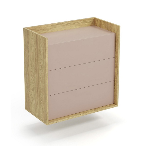 Komoda MOBIUS 3S korpus: hikora naturalna, fronty - antyczny róż - Halmar