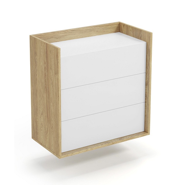 Komoda MOBIUS 3S korpus: hikora naturalna, fronty - biel alpejska - Halmar