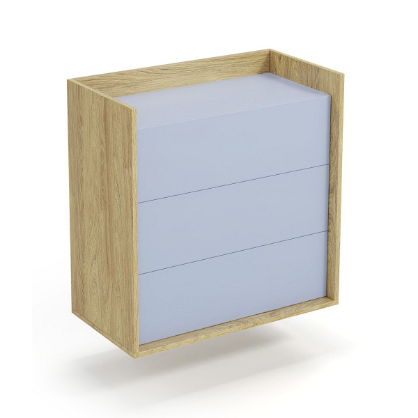 Komoda MOBIUS 3S korpus: hikora naturalna, fronty - niebieski horyzont - Halmar