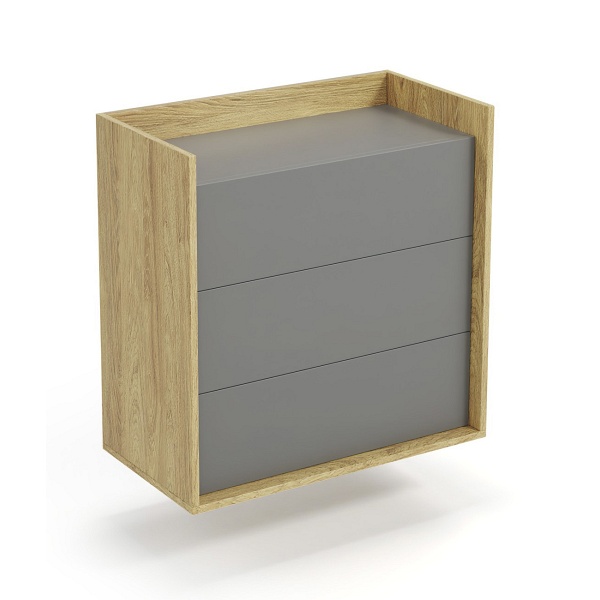 Komoda MOBIUS 3S korpus: hikora naturalna, fronty - szary przykurzony - Halmar