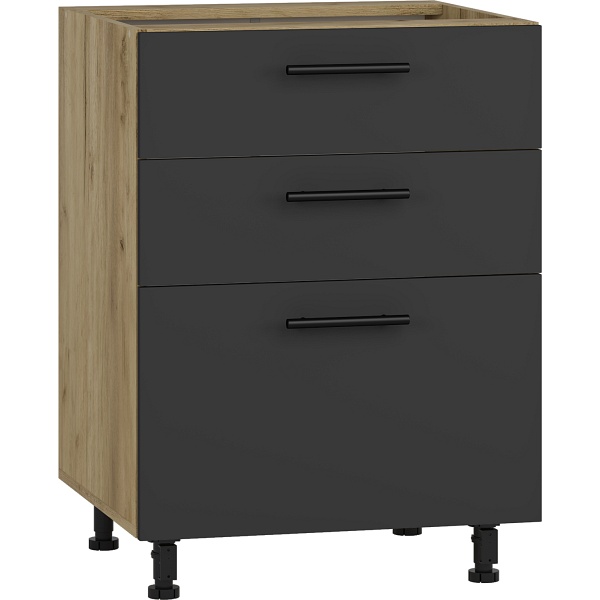 Szafka VENTO D3S-60/82 dolna z szufladami, mechanizm Hettich front: antracyt - Halmar