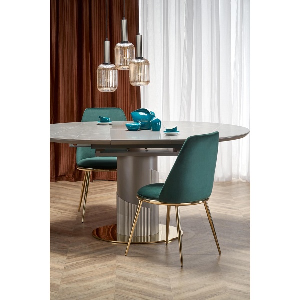 Stół MUSCAT rozkładany blat - popielaty marmur, noga - jasny popiel / złoty - Halmar