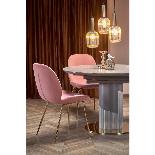 Stół MUSCAT rozkładany blat - popielaty marmur, noga - jasny popiel / złoty - Halmar