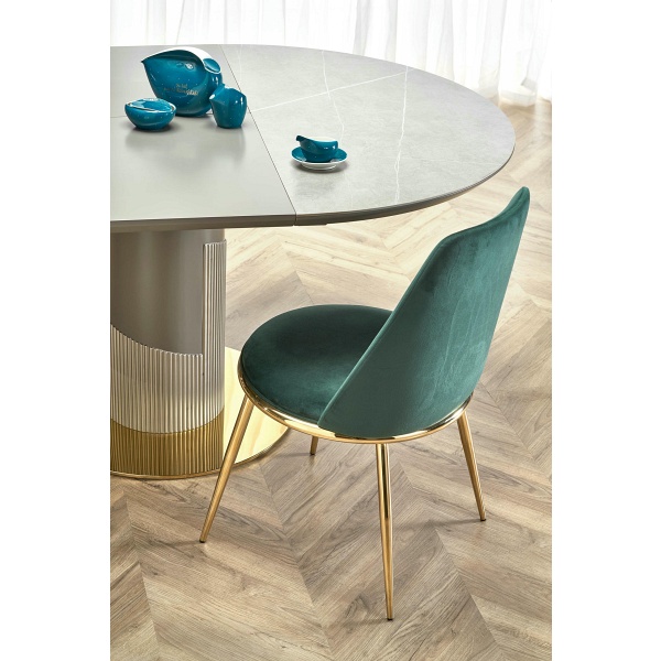 Stół MUSCAT rozkładany blat - popielaty marmur, noga - jasny popiel / złoty - Halmar