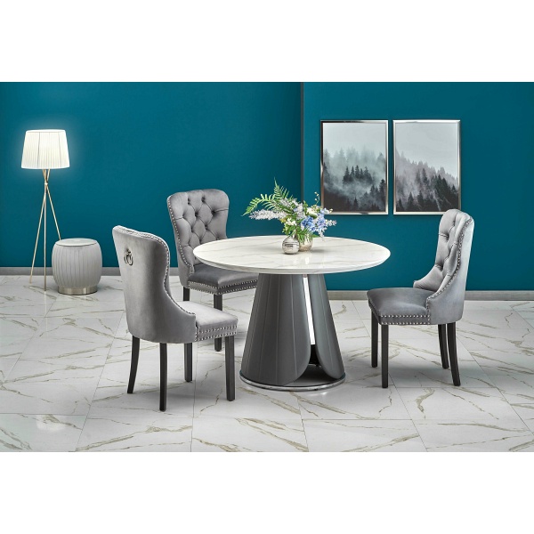 Stół REMIGIO rozkładany blat: biały marmur, noga: popielaty - Halmar