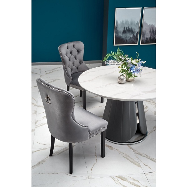 Stół REMIGIO rozkładany blat: biały marmur, noga: popielaty - Halmar