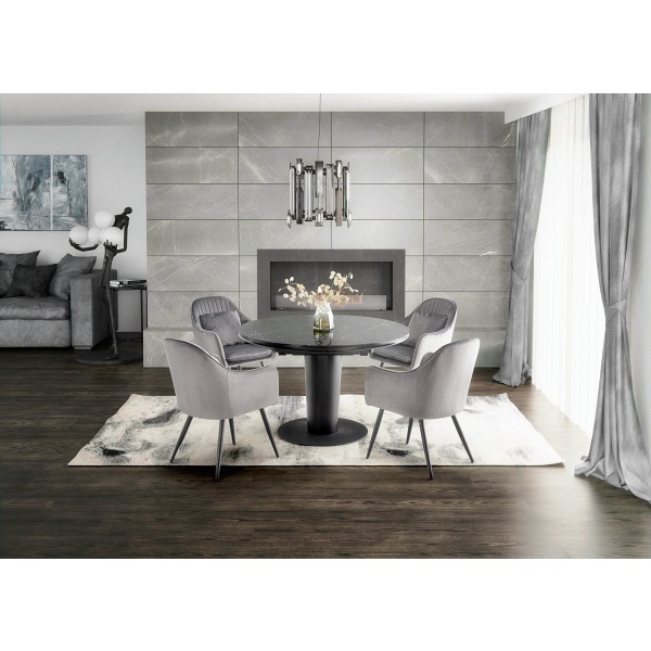 Stół CRISTIANO rozkładany blat - czarny marmur, noga - czarny - Halmar