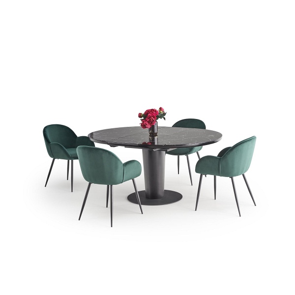 Stół CRISTIANO rozkładany blat - czarny marmur, noga - czarny - Halmar