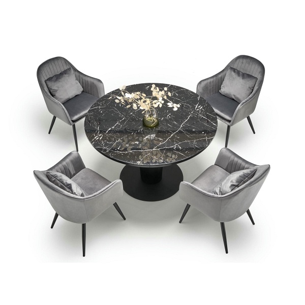 Stół CRISTIANO rozkładany blat - czarny marmur, noga - czarny - Halmar