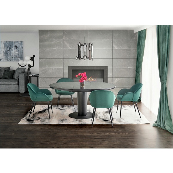 Stół CRISTIANO rozkładany blat - czarny marmur, noga - czarny - Halmar