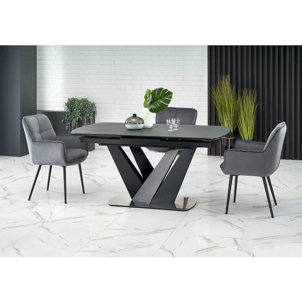 Stół PATRIZIO rozkładany blat - ciemny popiel, noga - czarny - Halmar