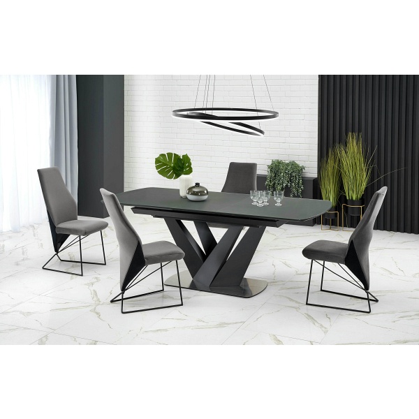 Stół PATRIZIO rozkładany blat - ciemny popiel, noga - czarny - Halmar