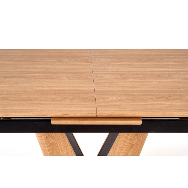 Stół UMBERTO rozkładany blat - dąb naturalny, noga - dąb naturalny / czarny - Halmar