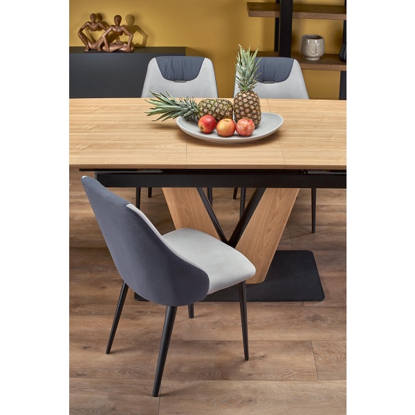 Stół UMBERTO rozkładany blat - dąb naturalny, noga - dąb naturalny / czarny - Halmar