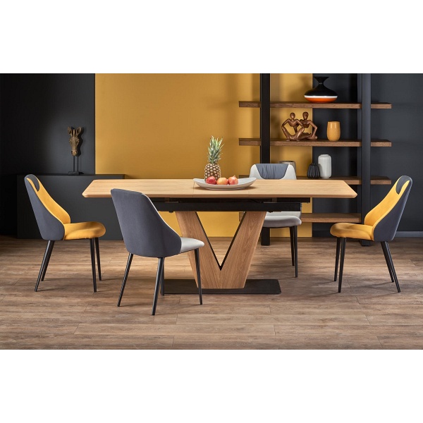 Stół UMBERTO rozkładany blat - dąb naturalny, noga - dąb naturalny / czarny - Halmar