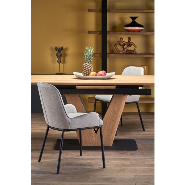 Stół UMBERTO rozkładany blat - dąb naturalny, noga - dąb naturalny / czarny - Halmar