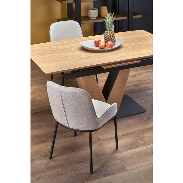 Stół UMBERTO rozkładany blat - dąb naturalny, noga - dąb naturalny / czarny - Halmar