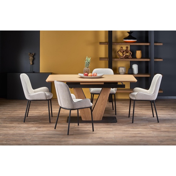 Stół UMBERTO rozkładany blat - dąb naturalny, noga - dąb naturalny / czarny - Halmar