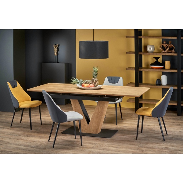 Stół UMBERTO rozkładany blat - dąb naturalny, noga - dąb naturalny / czarny - Halmar