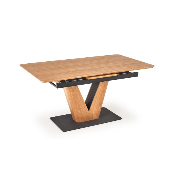 Stół UMBERTO rozkładany blat - dąb naturalny, noga - dąb naturalny / czarny - Halmar