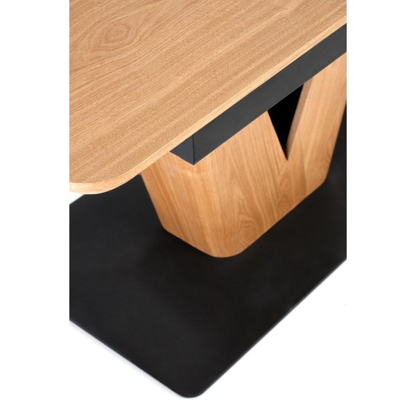 Stół UMBERTO rozkładany blat - dąb naturalny, noga - dąb naturalny / czarny - Halmar
