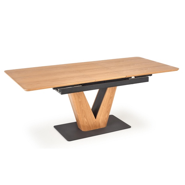 Stół UMBERTO rozkładany blat - dąb naturalny, noga - dąb naturalny / czarny - Halmar